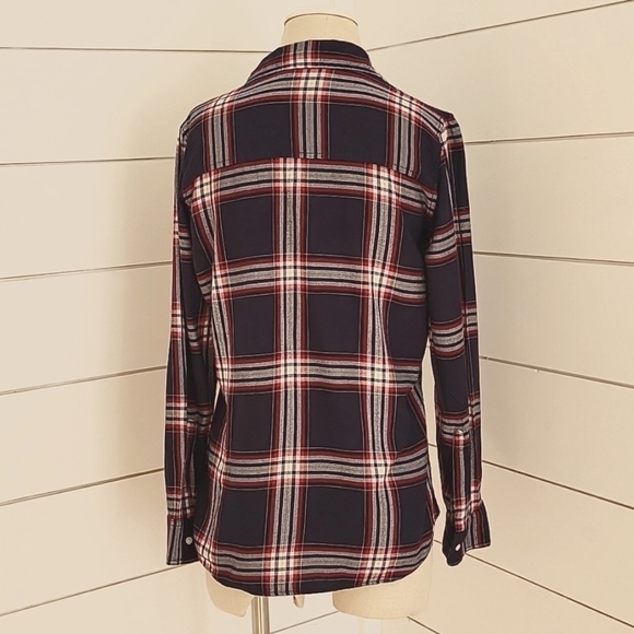GAP small button down flannel red white blue plaid - Picture 2 of 4